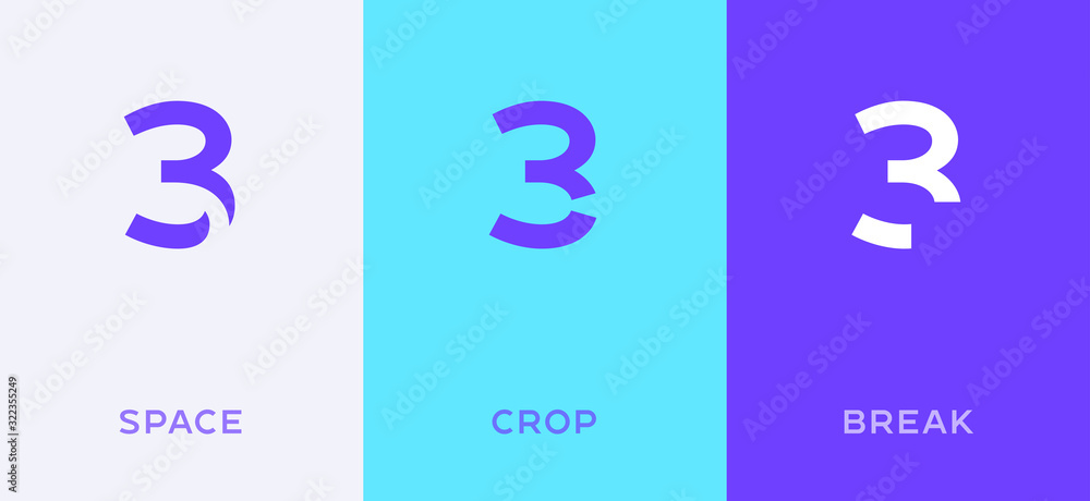 Poster set of number 3 minimal logo icon design template elements