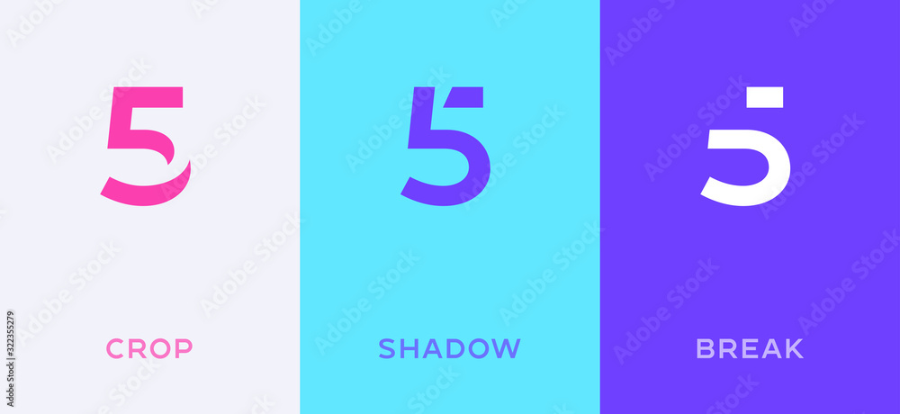 Poster set of number 5 minimal logo icon design template elements