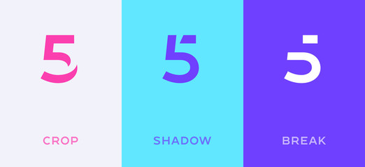 Set of number 5 minimal logo icon design template elements