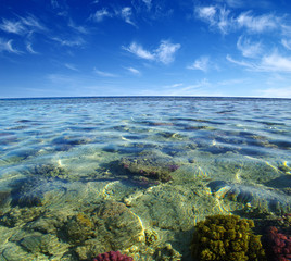 Sea with coral reef and clouds