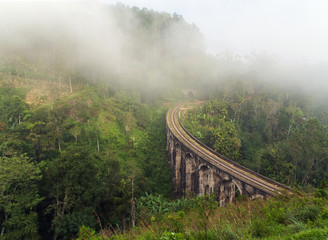 fog and cloud mountain valley landscape Demodara in Sri Lanka