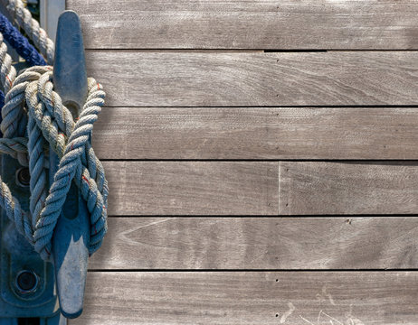 Mooring cleat on a wooden pier.