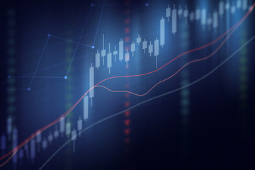 Abstract financial graph with up trend line in stock market on blue color background