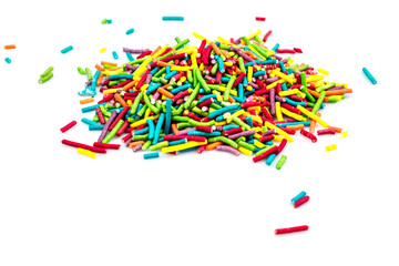 Confectionery powder of different colors isolated on a white background.