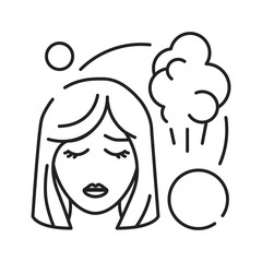 Fototapeta premium Early pregnancy symptoms fart black line icon. Sickness and illness: bloating and flatulence. Pregnant blond woman concept. Sign for web page, mobile app, banner, social media. Editable stroke.