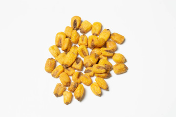 Roasted corn nuts on white background