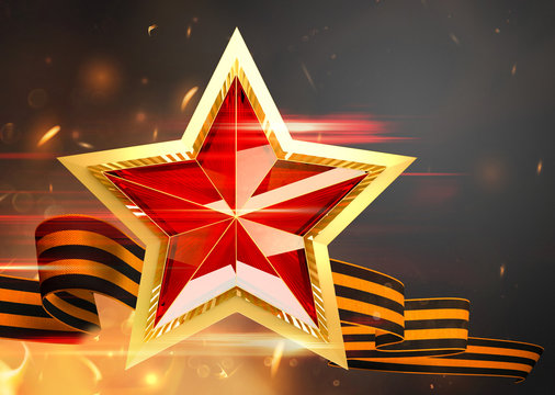 3D iilustration Victory Day. May 9,  1945. Ruby Star.