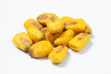 Roasted corn nuts on white background