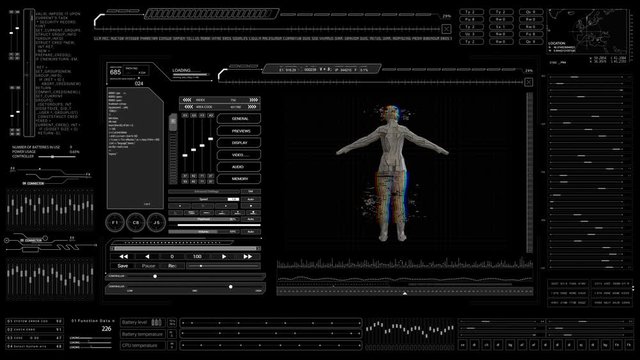 HUD user interface data screen.SciFi technological futuristic template.Scanning 3D object hollogram. Digital infographic elements.Tech background.