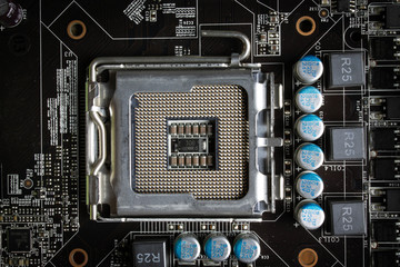 Fototapeta premium Computer motherboard sockets close up