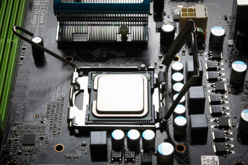 Computer motherboard sockets close up