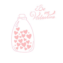 Greeting card for Valentine's day. Bank with hearts. Be my Valentine. Vector.