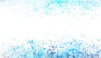 Abstract frame background drops of blue watercolor on white paper