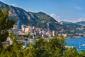 Fototapeta na wymiar View of the buildings of Monaco from the mountain