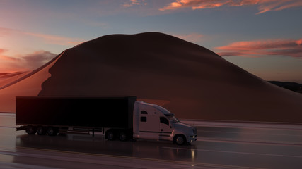 Obraz premium Semi trailer. Truck on the road, highway. Transports, logistics concept. 3d rendering