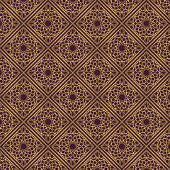 Golden oriental pattern design on dark background. Royal pattern design in vector. Golden mandala pattern on dark background