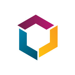 creative color hexagon part group logo design
