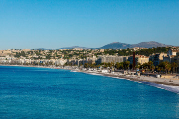 Fototapeta na wymiar Panoramic view of the city and the coast in Nice, France