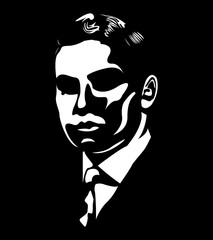 man with skull on his head vector illustration of man silhouette of man in a suit Chicago gangster mafia
