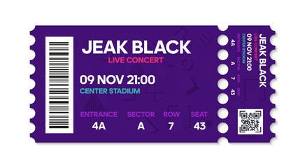 Live Concert music or Dance, vector tickets templates. Template of Ticket