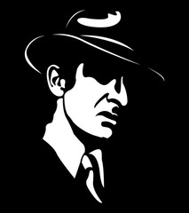 portrait of a man vector illustration of man silhouette of man in a suit Chicago gangster mafia - obrazy, fototapety, plakaty