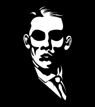 illustration of man with skull vector illustration of man silhouette of man in a suit Chicago gangster mafia
