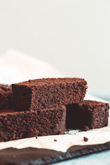 Homemade dark chocolate fudge brownies cake. Brownie is one type of chocolate cake.