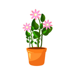 Naklejka na ściany i meble Cartoon green house plants in pots set. Leaf and flowers icon. Flowerpot isolated objects, houseplant flower pot collection. Vector illustration