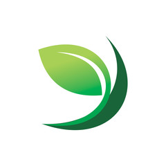 nature green leaf art line logo design