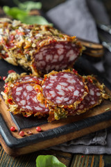 Smoked sausage with spices and herbs