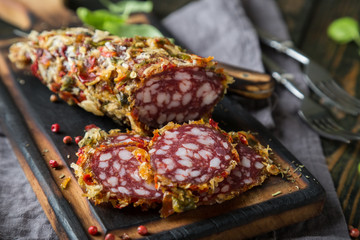 Smoked sausage with spices and herbs