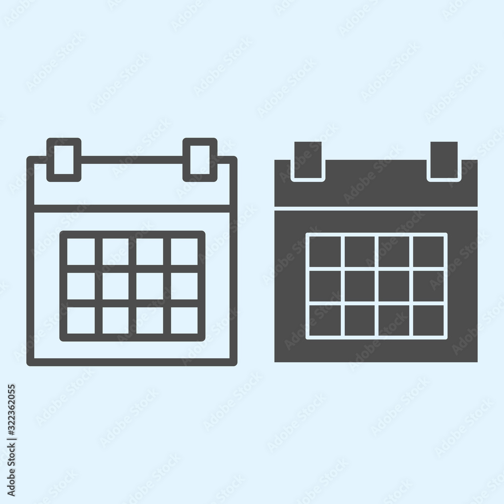 Poster calendar line and solid icon. timetable organizer with dates on grid. horeca vector design concept, 