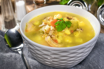 Tasty homemade pickled cucumber soup.