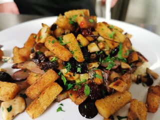 grilled pork meat and vegetables