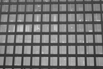 Abstract modern architecture with high contrast black and white tone. Architecture of geometry at glass window - monochrome.