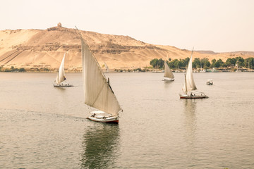 Felucca boats sailing on the River Nile