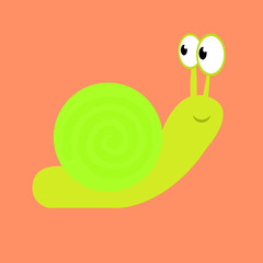 Kawaii, funny character, green insect, icon, snail, cute cartoon, smiling face, flat design, kids pictures