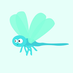 Kawaii, funny character, green insect, icon, dragonfly, cute cartoon, smiling face, flat design, kids pictures