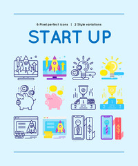 Start up Line Icons in two style variations