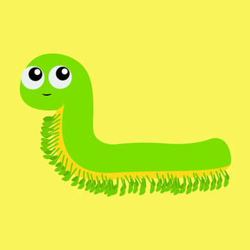 Kawaii, funny character, green insect, icon, centipede, cute cartoon, smiling face, flat design, kids pictures