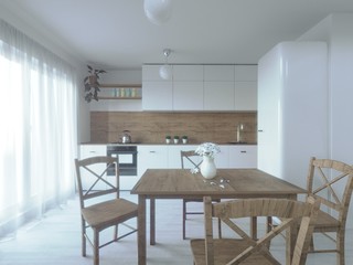interior of modern bright Scandinavian-style kitchen