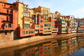 The amazing colorful houses along the river Onyar in the gorgeous city of Girona, Catalonia, Spain.