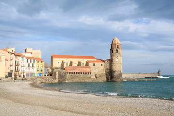 The famous Town of Collioure, in the foothills of the Pyrenees, located in Vermeille coast, the...