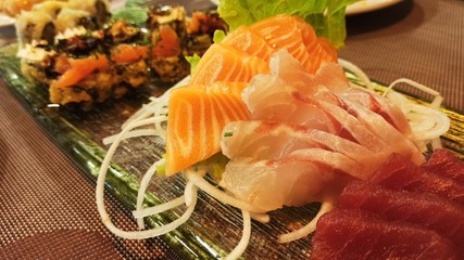 Sashimi dinner with tuna and salmon