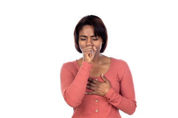Adorable african woman with pink t-shirt
