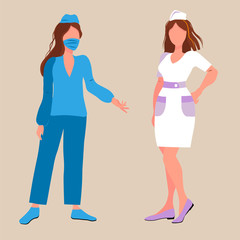 Doctors in a flat style isolated on a beige background. Two woman. Health and medicine concept.