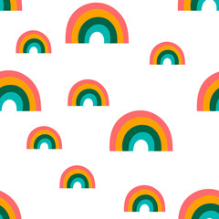 Seamless pattern with bright rainbows on a white background .