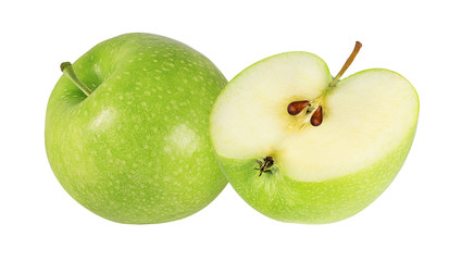 Fresh green apple isolated on white background with clipping path
