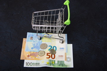 food cart and few euro banknotes