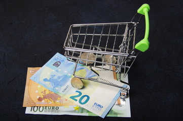 food cart and few euro banknotes